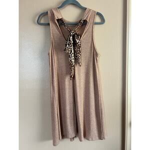 Blu Pepper California Ribbed Knit Tank Mini Dress Leopard Tie Back Mauve Rose M